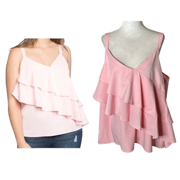 Eloquii Ruffled Layered Asymmetrical Tank Top Pink Plus size 16 - Picture 1 of 12